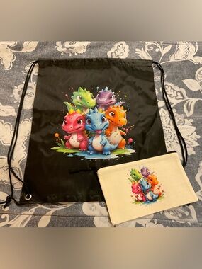 Colorful Drawstring Bag and Pouch, 2 piece set, NWOT